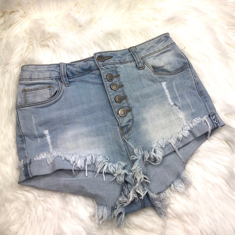 Litz denim jean shorts distressed light wash Small